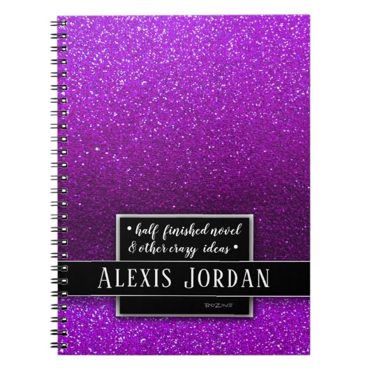 Paars Ombre Glitter Sparkles Black White Monogram Notitieboek (Voorkant)