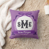 Paars omgekeerde Griekse sleutel lint monogram Kussen (Deken)