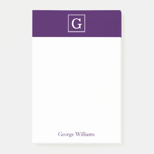 Paars omsloten monogram op persoonlijke titel post-it® notes (Voorkant)