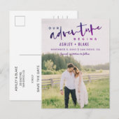 Paars Ons avontuur begint Foto sparen de Datum Aankondigingskaart (Voorkant / Achterkant)