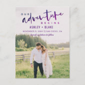 Paars Ons avontuur begint Foto sparen de Datum Aankondigingskaart (Voorkant)