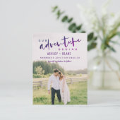 Paars Ons avontuur begint Foto sparen de Datum Aankondigingskaart (Staand voorkant)