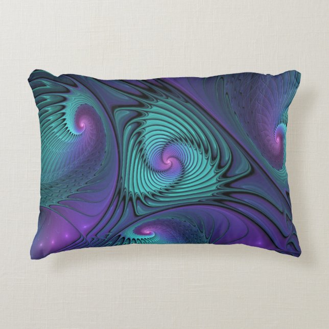 Paars ontmoet Turquoise modern abstract Fractal Ar Accent Kussen (Voorkant)