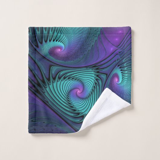 Paars ontmoet Turquoise modern abstract Fractal Ar Bad Handdoek (Wasdoekje)