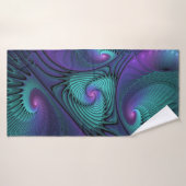 Paars ontmoet Turquoise modern abstract Fractal Ar Badhanddoek (Badhanddoek)