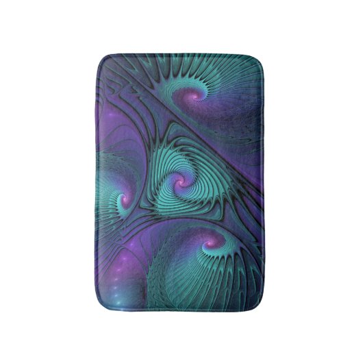 Paars ontmoet Turquoise Modern Abstract Fractal Ar Badmat (Voorkant Verticaal)