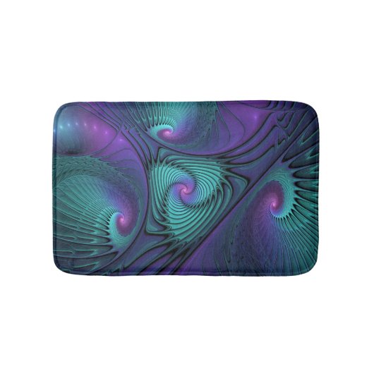 Paars ontmoet Turquoise Modern Abstract Fractal Ar Badmat (Voorkant)