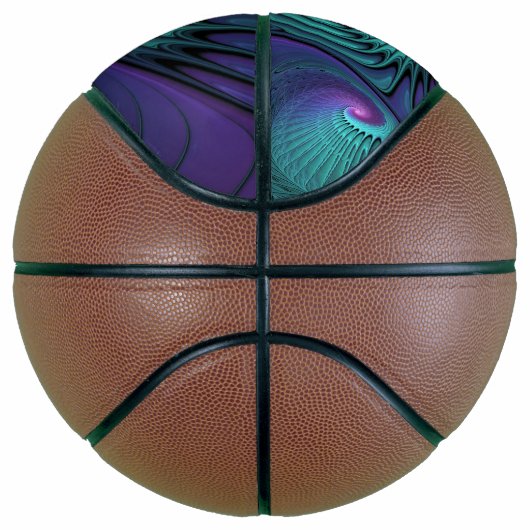 Paars ontmoet Turquoise Modern Abstract Fractal Ar Basketbal (Rechts)