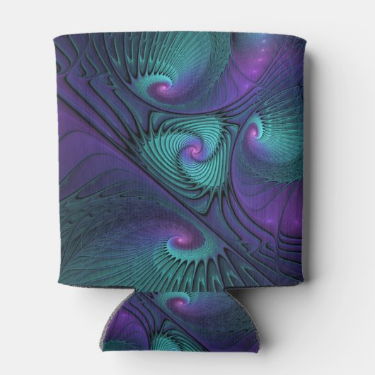 Paars ontmoet Turquoise Modern Abstract Fractal Ar Blikjeskoeler (Achterkant)