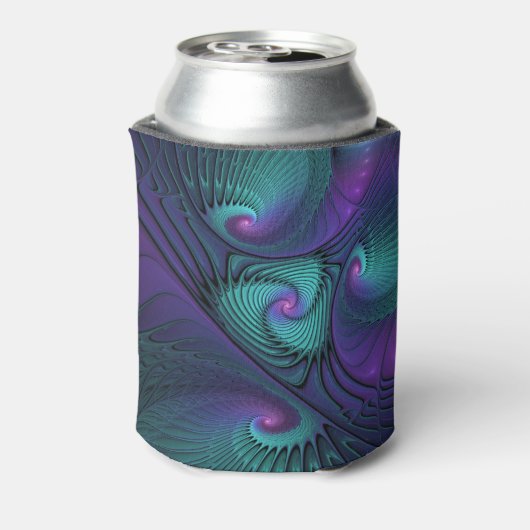 Paars ontmoet Turquoise Modern Abstract Fractal Ar Blikjeskoeler (Blikje Achterkant)