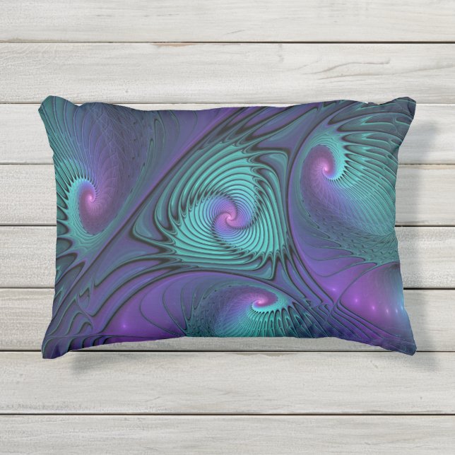 Paars ontmoet Turquoise Modern Abstract Fractal Ar Buitenkussen (Voorkant)
