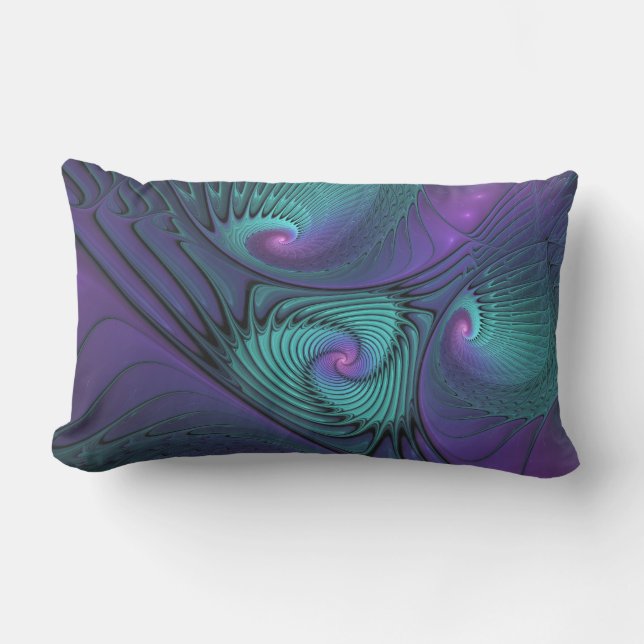 Paars ontmoet Turquoise Modern Abstract Fractal Ar Buitenkussen (Voorkant)