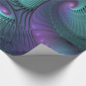 Paars ontmoet Turquoise modern abstract Fractal Ar Cadeaupapier (Hoek)