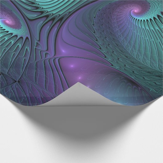 Paars ontmoet Turquoise modern abstract Fractal Ar Cadeaupapier (Hoek)