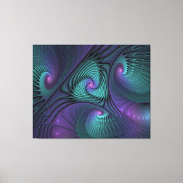 Paars ontmoet Turquoise modern abstract Fractal Ar Canvas Afdruk