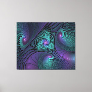 Paars ontmoet Turquoise modern abstract Fractal Ar Canvas Afdruk