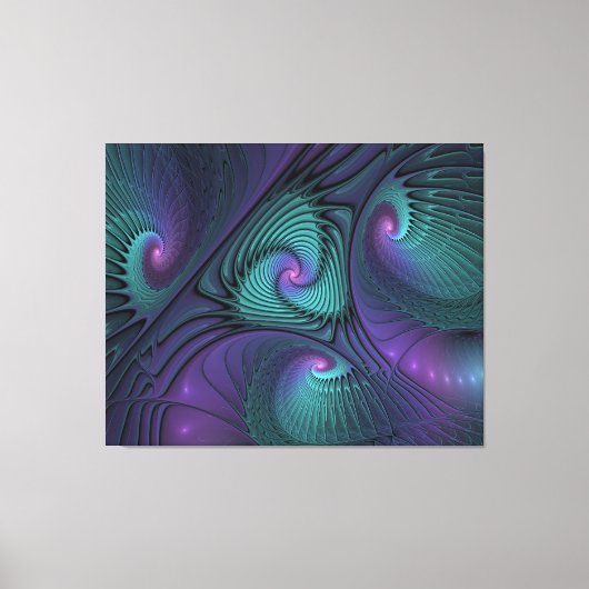 Paars ontmoet Turquoise modern abstract Fractal Ar Canvas Afdruk (Voorkant)