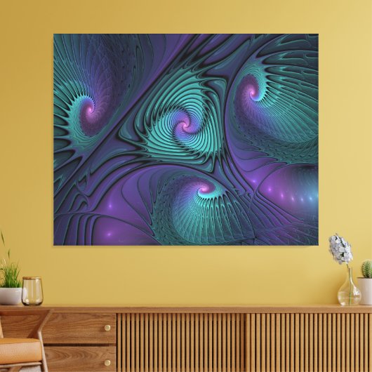 Paars ontmoet Turquoise modern abstract Fractal Ar Canvas Afdruk (Insitu (Woonkamer))