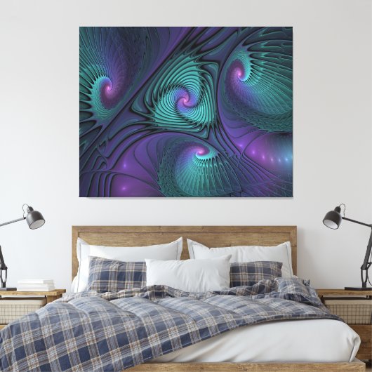 Paars ontmoet Turquoise modern abstract Fractal Ar Canvas Afdruk (Insitu (Slaapkamer))