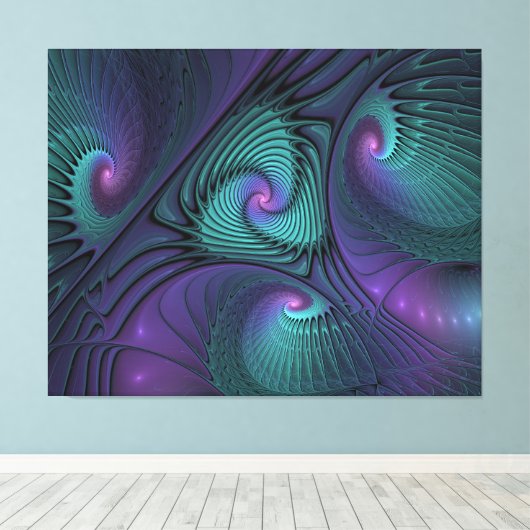 Paars ontmoet Turquoise modern abstract Fractal Ar Canvas Afdruk (Insitu (Houten vloer))