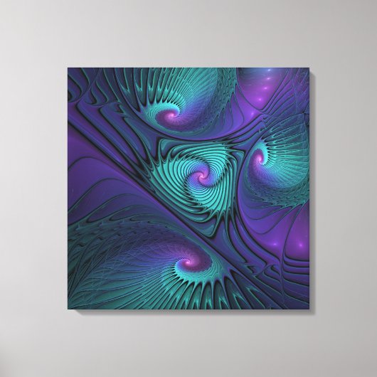 Paars ontmoet Turquoise modern abstract Fractal Ar Canvas Afdruk (Voorkant)