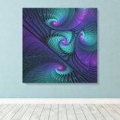 Paars ontmoet Turquoise modern abstract Fractal Ar Canvas Afdruk (Insitu (Houten vloer))