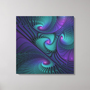 Paars ontmoet Turquoise modern abstract Fractal Ar Canvas Afdruk