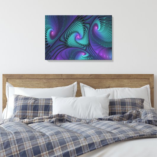 Paars ontmoet Turquoise modern abstract Fractal Ar Canvas Afdruk (Insitu (Slaapkamer))