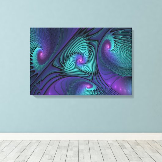 Paars ontmoet Turquoise modern abstract Fractal Ar Canvas Afdruk (Insitu (Houten vloer))