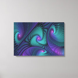 Paars ontmoet Turquoise modern abstract Fractal Ar Canvas Afdruk