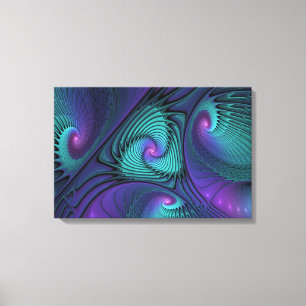 Paars ontmoet Turquoise modern abstract Fractal Ar Canvas Afdruk