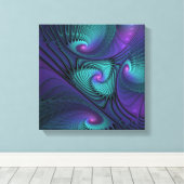 Paars ontmoet Turquoise modern abstract Fractal Ar Canvas Afdruk (Insitu (Houten vloer))