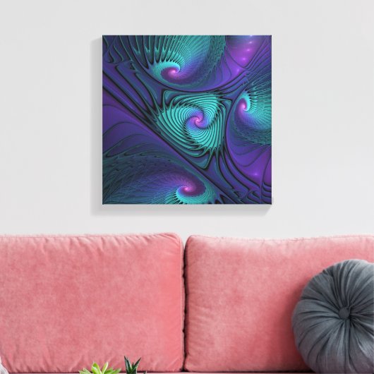 Paars ontmoet Turquoise modern abstract Fractal Ar Canvas Afdruk (Insitu (Woonkamer))