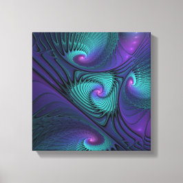 Paars ontmoet Turquoise modern abstract Fractal Ar Canvas Afdruk