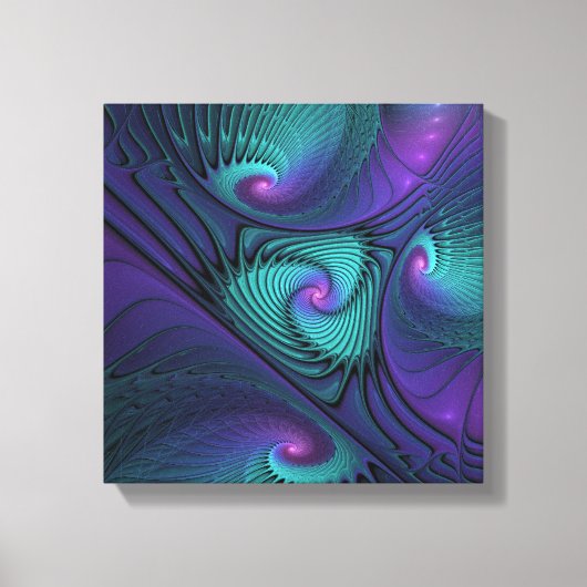 Paars ontmoet Turquoise modern abstract Fractal Ar Canvas Afdruk (Voorkant)