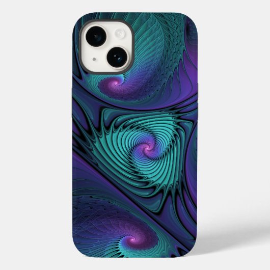 Paars ontmoet Turquoise Modern Abstract Fractal Ar Case-Mate iPhone Case (Achterkant)