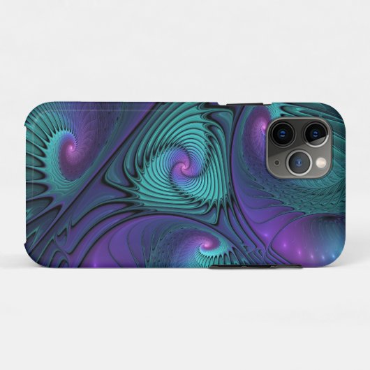 Paars ontmoet Turquoise Modern Abstract Fractal Ar Case-Mate iPhone Case (Achterkant (horizontaal))