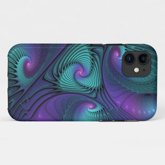 Paars ontmoet Turquoise Modern Abstract Fractal Ar Case-Mate iPhone Case (Achterkant (horizontaal))
