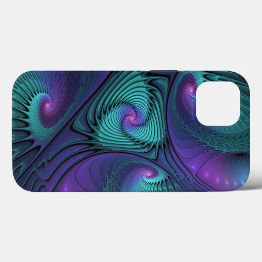 Paars ontmoet Turquoise Modern Abstract Fractal Ar Case-Mate iPhone Case (Achterkant (horizontaal))