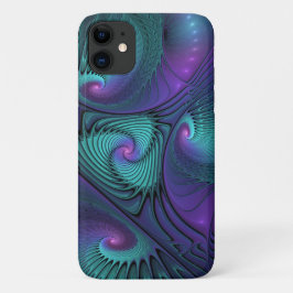 Paars ontmoet Turquoise Modern Abstract Fractal Ar Case-Mate iPhone Case