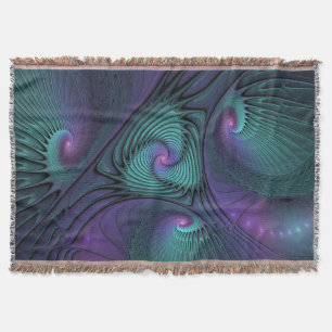 Paars ontmoet Turquoise modern abstract Fractal Ar Deken