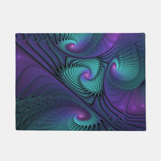 Paars ontmoet Turquoise Modern Abstract Fractal Ar Deurmat (Voorkant)