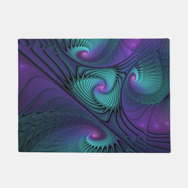 Paars ontmoet Turquoise Modern Abstract Fractal Ar Deurmat (Voorkant)