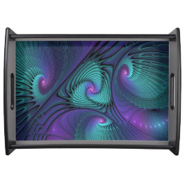 Paars ontmoet Turquoise Modern Abstract Fractal Ar Dienblad