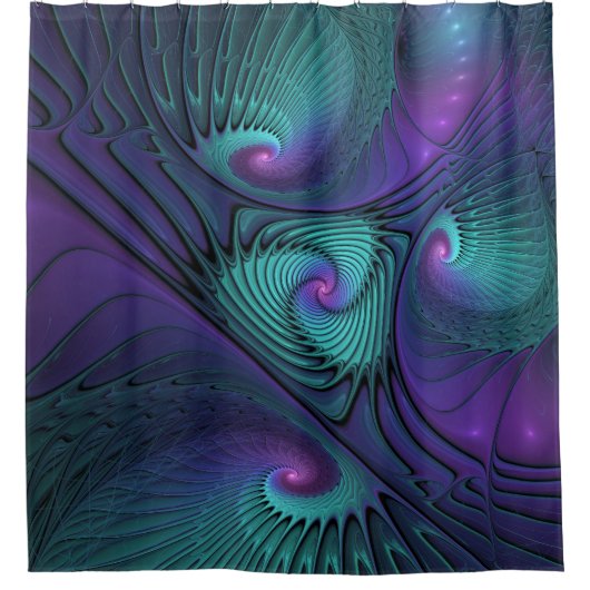 Paars ontmoet Turquoise modern abstract Fractal Ar Douchegordijn (Voorkant)