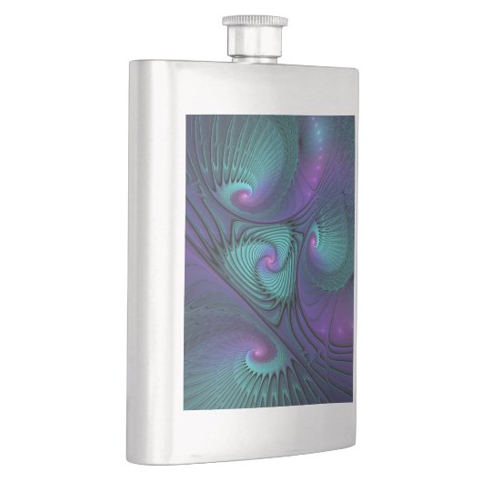 Paars ontmoet Turquoise Modern Abstract Fractal Ar Flacon (Rechts)