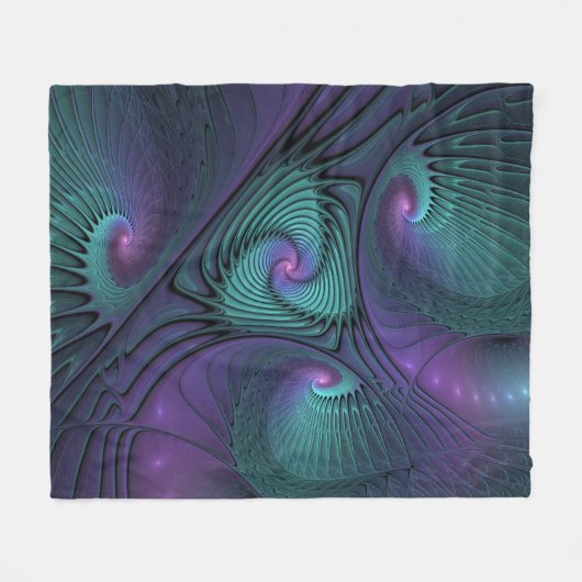 Paars ontmoet Turquoise modern abstract Fractal Ar Fleece Deken (Voorkant (Horizontaal))
