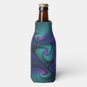 Paars ontmoet Turquoise Modern Abstract Fractal Ar Flesjeskoeler (Fles Voorkant)