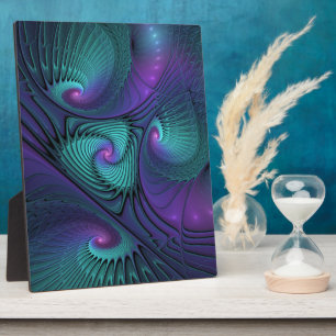 Paars ontmoet Turquoise modern abstract Fractal Ar Fotoplaat