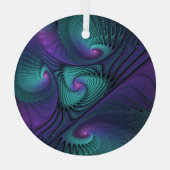 Paars ontmoet Turquoise Modern Abstract Fractal Ar Glas Ornament (Achterkant)